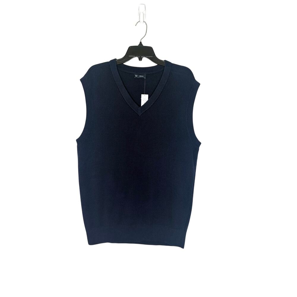 Gap Textured Sweater Vest Men’s Med Tall Navy 100% Cotton Preppy Academia NWT